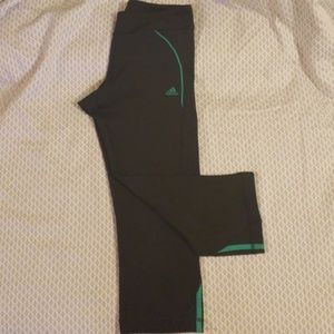 Adidas Logo Leggings Black/Green Double Stripes